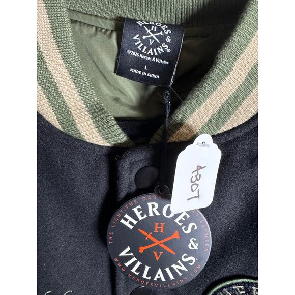 HEROES & VILLIANS Varsity Bomber Jacket NWT $140 "Standard Issue" Size L - Picture 15 of 16